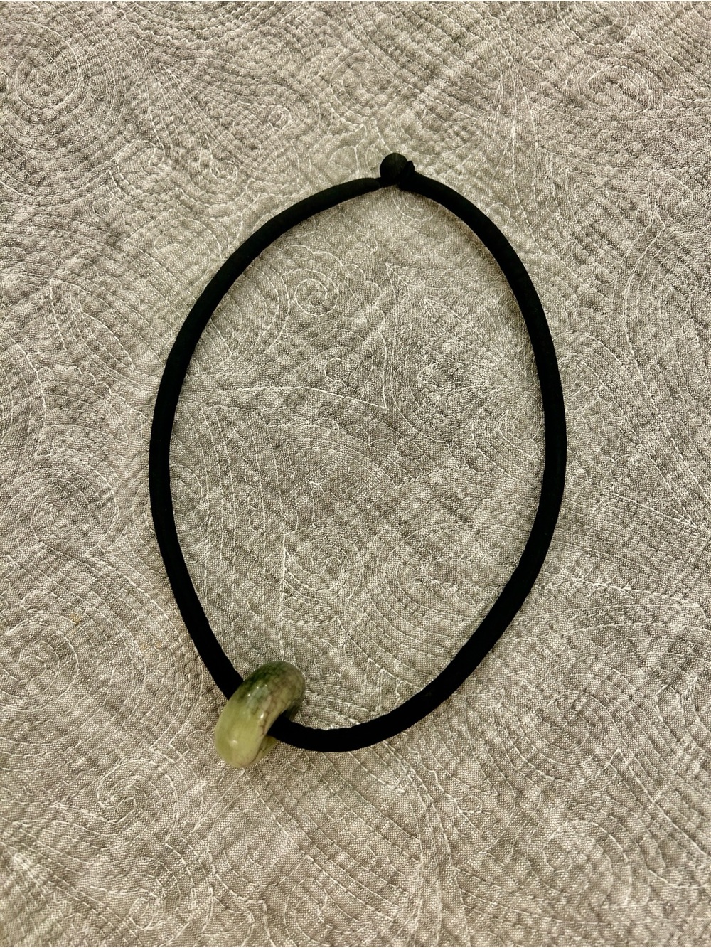 Black Silk Cord Necklace with Green Jade Pendant by Korean Designer Kyungjoo Noh